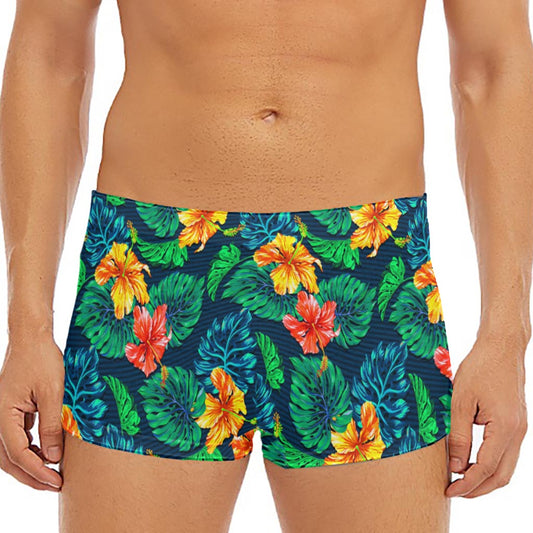 Hibiscus Monstera Hawaii Pattern Print Men's Short Boxer Briefs
