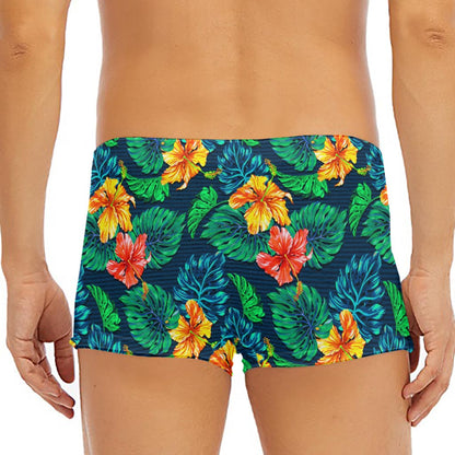 Hibiscus Monstera Hawaii Pattern Print Men's Short Boxer Briefs
