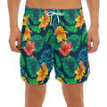 Hibiscus Monstera Hawaii Pattern Print Men's Split Running Shorts