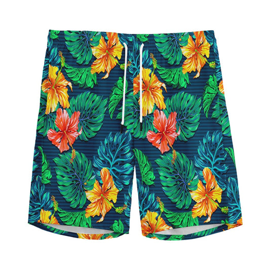 Hibiscus Monstera Hawaii Pattern Print Men's Sports Shorts
