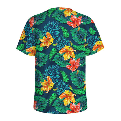 Hibiscus Monstera Hawaii Pattern Print Men's Sports T-Shirt