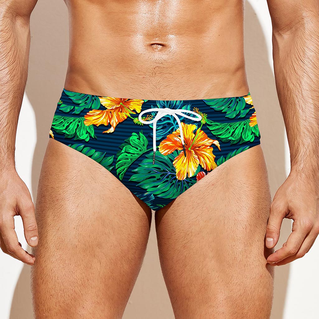 Hibiscus Monstera Hawaii Pattern Print Men's Swim Briefs