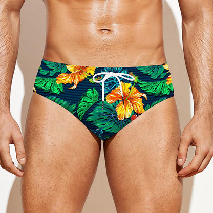 Hibiscus Monstera Hawaii Pattern Print Men's Swim Briefs