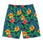 Hibiscus Monstera Hawaii Pattern Print Men's Swim Trunks