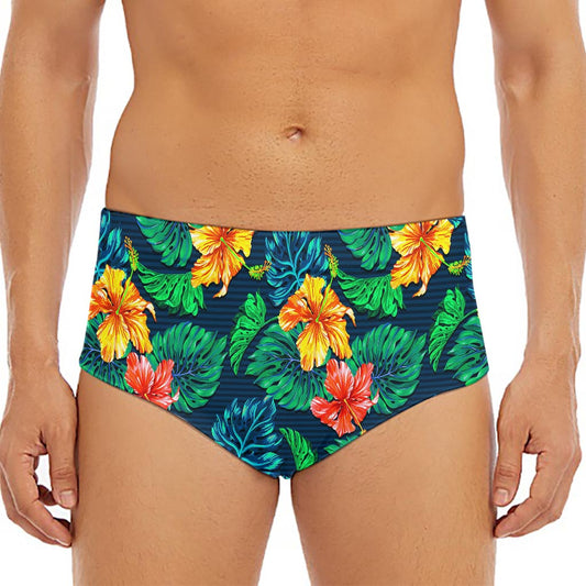 Hibiscus Monstera Hawaii Pattern Print Men's Triangle Swim Briefs