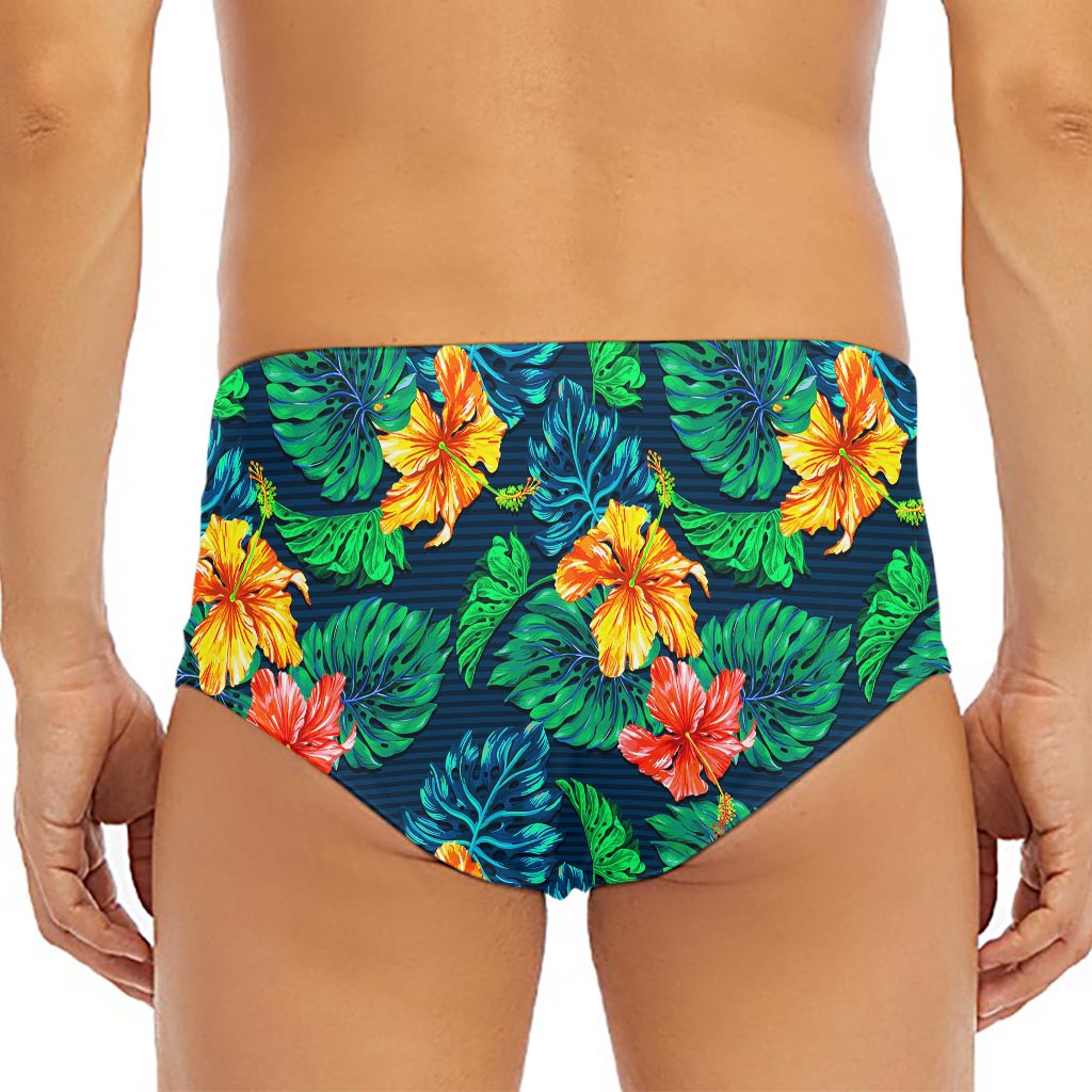 Hibiscus Monstera Hawaii Pattern Print Men's Triangle Swim Briefs