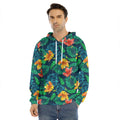Hibiscus Monstera Hawaii Pattern Print Men's Velvet Pullover Hoodie