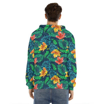 Hibiscus Monstera Hawaii Pattern Print Men's Velvet Pullover Hoodie