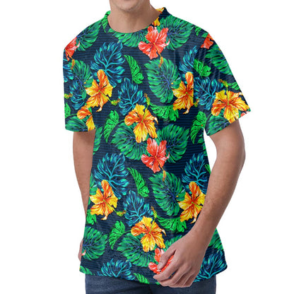 Hibiscus Monstera Hawaii Pattern Print Men's Velvet T-Shirt