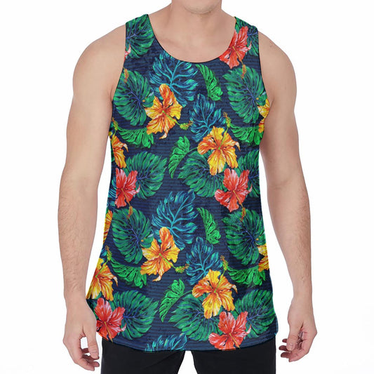 Hibiscus Monstera Hawaii Pattern Print Men's Velvet Tank Top