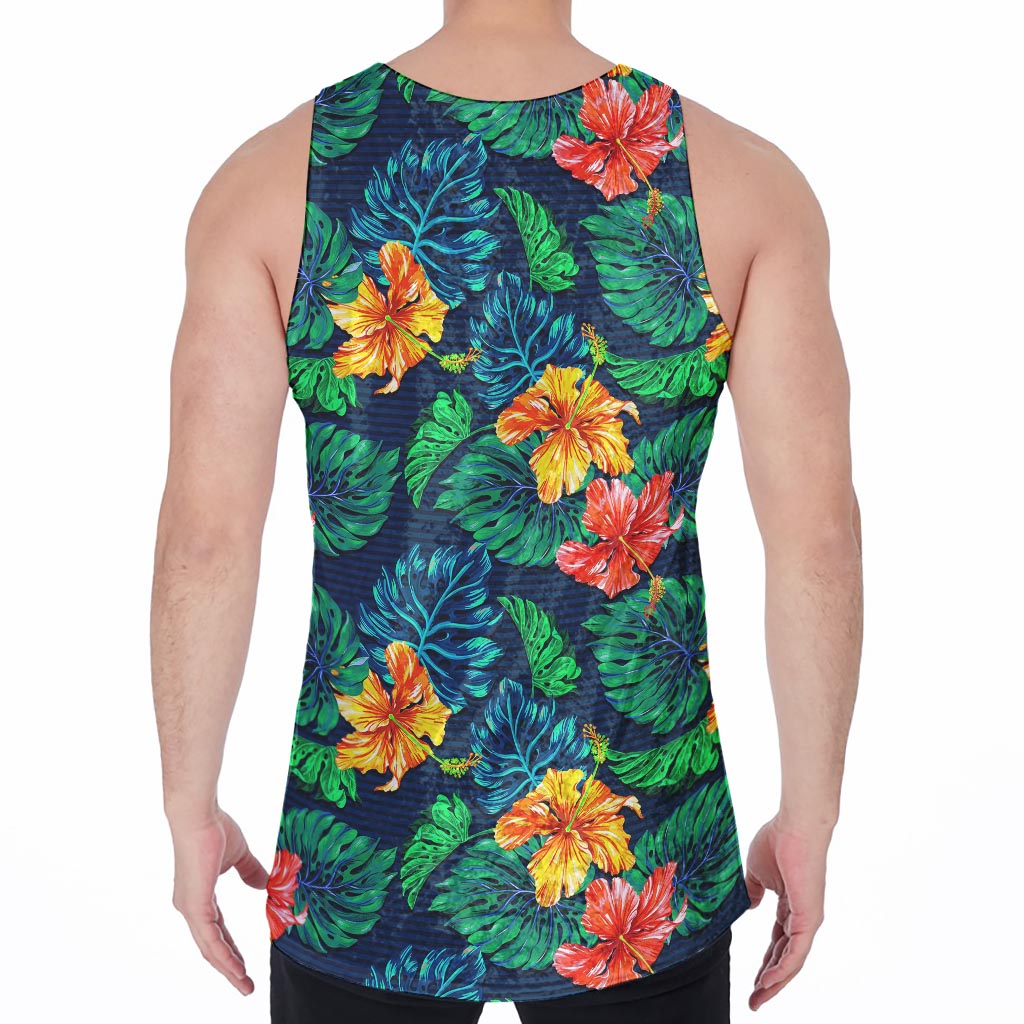 Hibiscus Monstera Hawaii Pattern Print Men's Velvet Tank Top