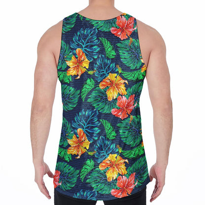 Hibiscus Monstera Hawaii Pattern Print Men's Velvet Tank Top