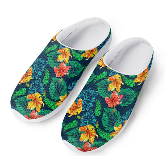 Hibiscus Monstera Hawaii Pattern Print Mesh Casual Shoes