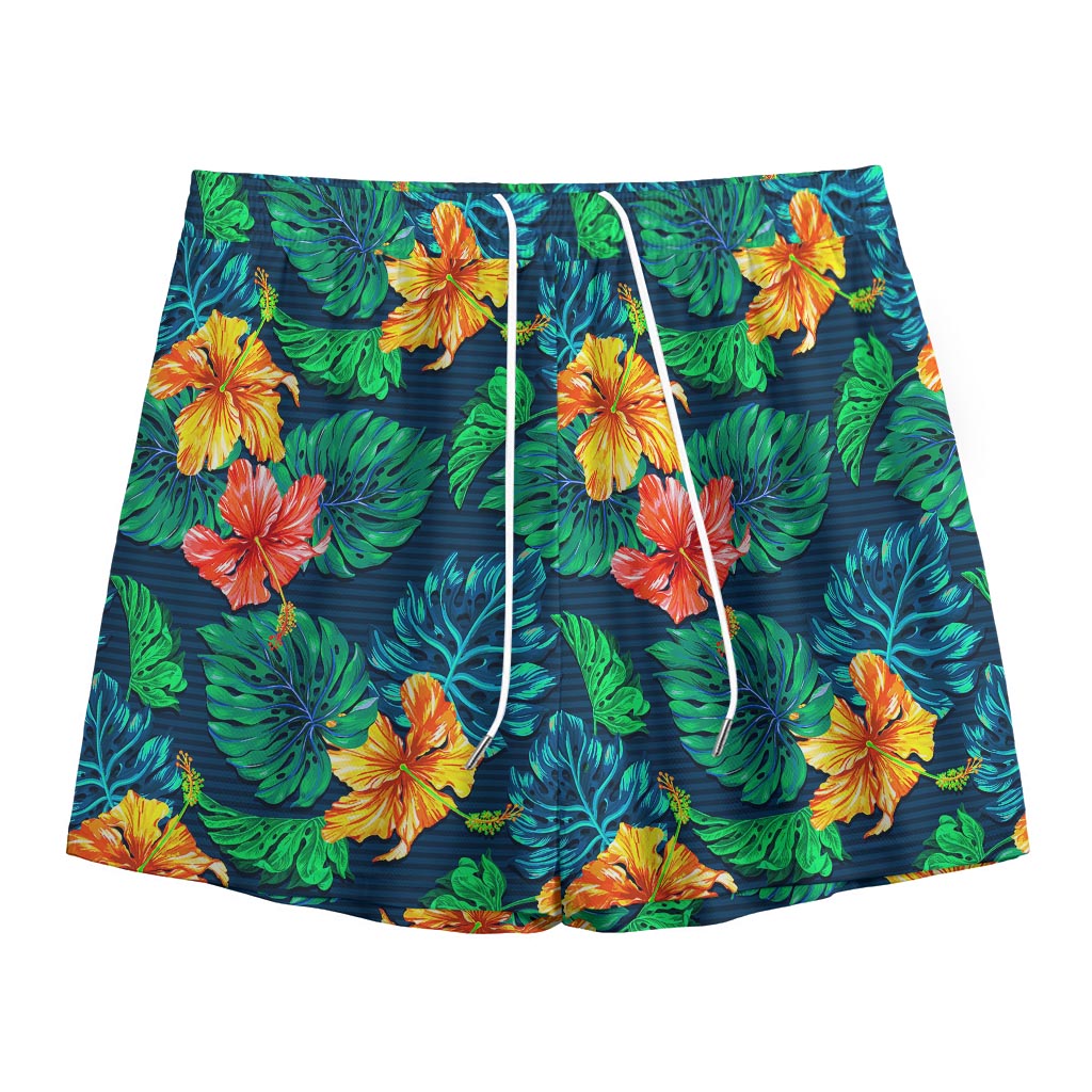 Hibiscus Monstera Hawaii Pattern Print Mesh Shorts