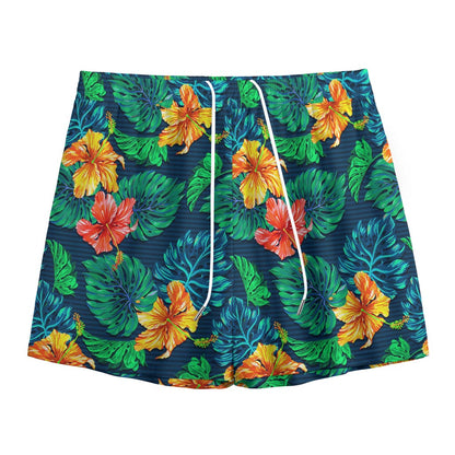 Hibiscus Monstera Hawaii Pattern Print Mesh Shorts