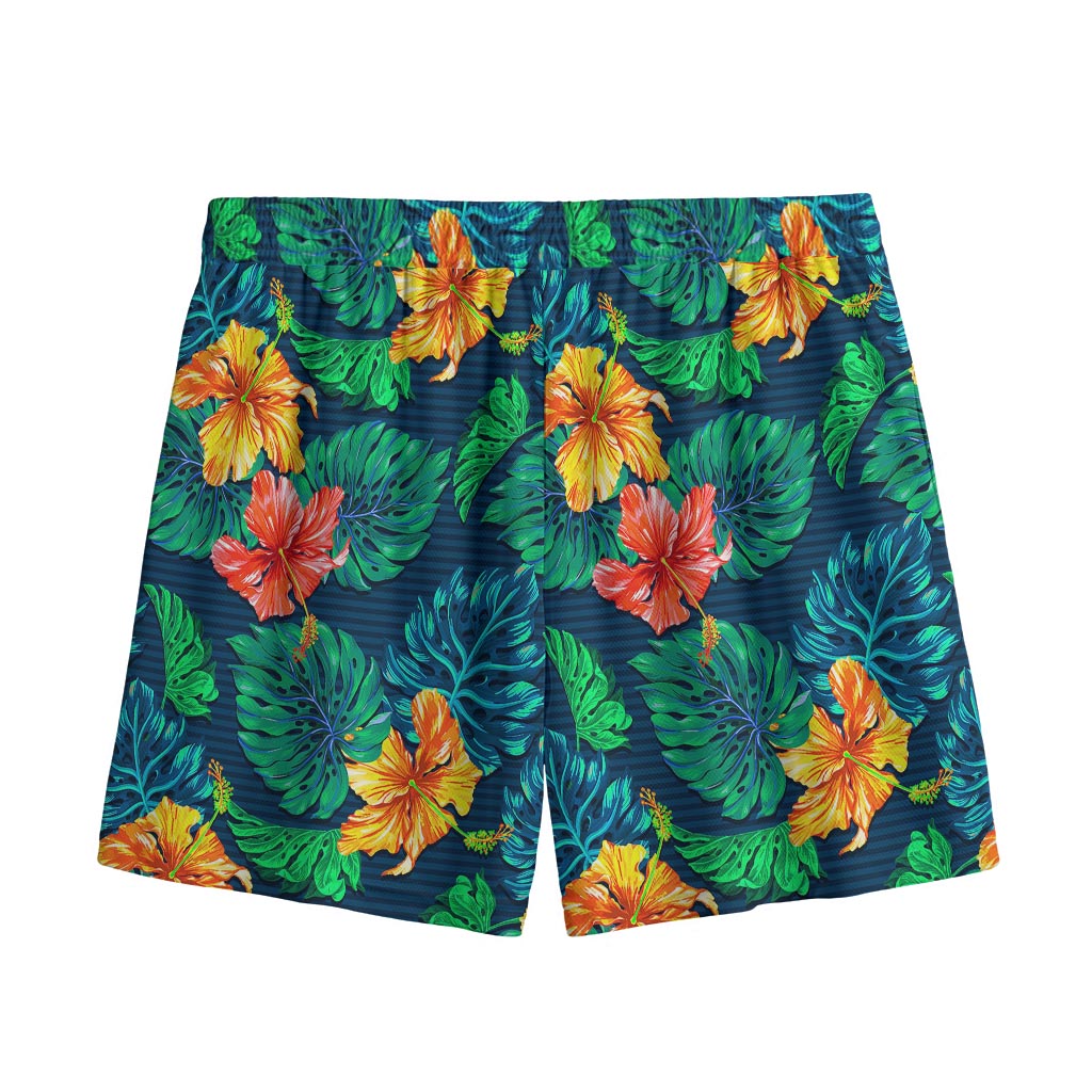 Hibiscus Monstera Hawaii Pattern Print Mesh Shorts