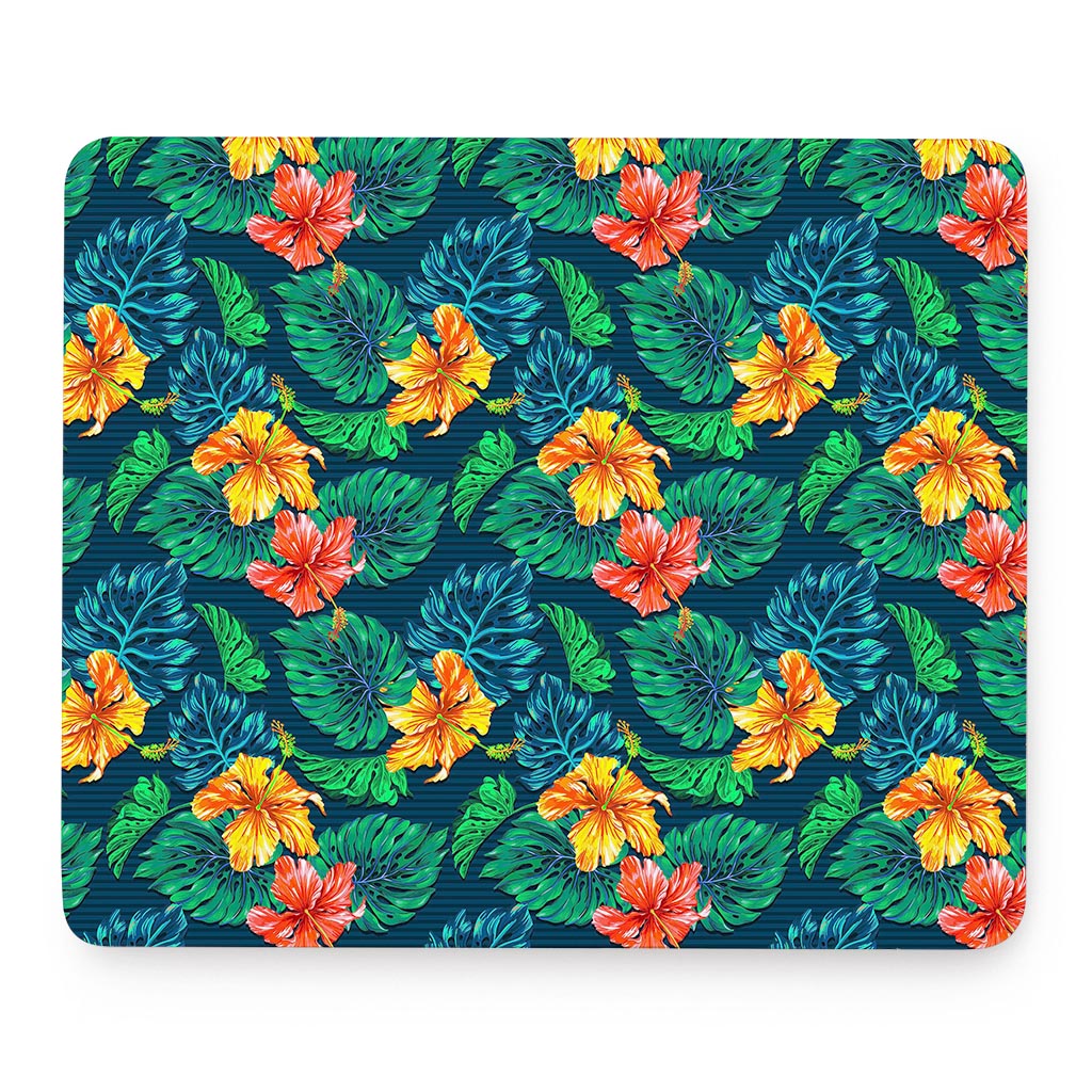 Hibiscus Monstera Hawaii Pattern Print Mouse Pad