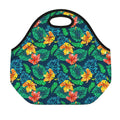 Hibiscus Monstera Hawaii Pattern Print Neoprene Lunch Bag