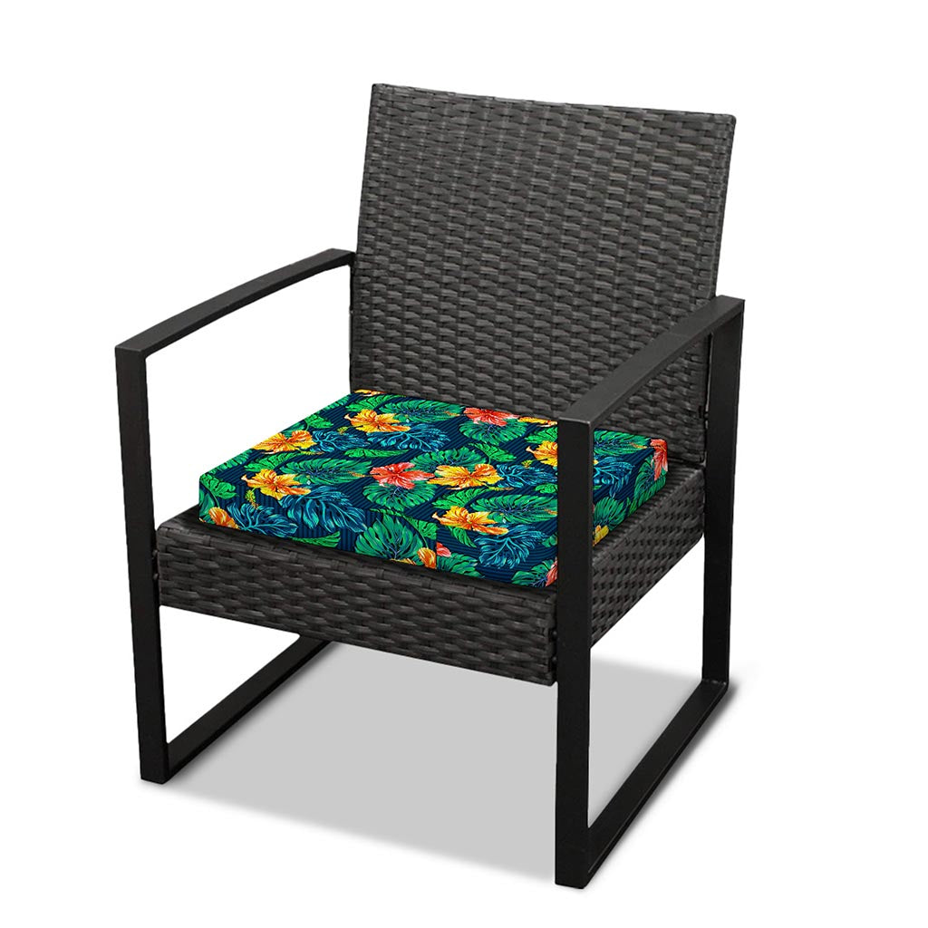 Hibiscus Monstera Hawaii Pattern Print Outdoor Seat Cushion Cover