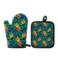 Hibiscus Monstera Hawaii Pattern Print Oven Mitt And Pot Holder Set