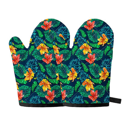 Hibiscus Monstera Hawaii Pattern Print Oven Mitts