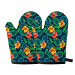 Hibiscus Monstera Hawaii Pattern Print Oven Mitts