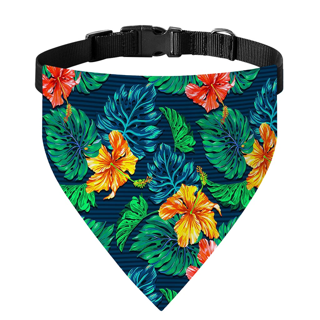 Hibiscus Monstera Hawaii Pattern Print Over The Collar Dog Bandana