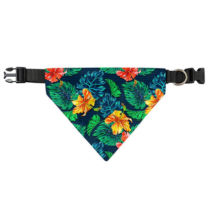Hibiscus Monstera Hawaii Pattern Print Over The Collar Dog Bandana