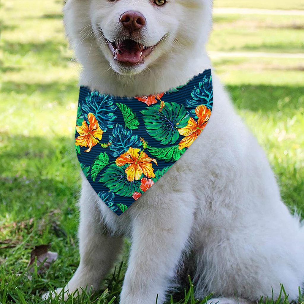 Hibiscus Monstera Hawaii Pattern Print Over The Collar Dog Bandana
