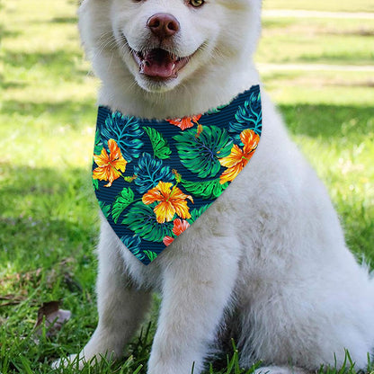 Hibiscus Monstera Hawaii Pattern Print Over The Collar Dog Bandana