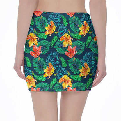 Hibiscus Monstera Hawaii Pattern Print Pencil Mini Skirt