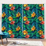 Hibiscus Monstera Hawaii Pattern Print Pencil Pleat Curtains