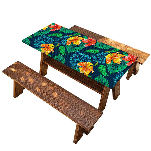 Hibiscus Monstera Hawaii Pattern Print Picnic Table Cover
