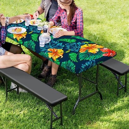 Hibiscus Monstera Hawaii Pattern Print Picnic Table Cover