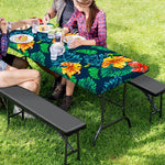 Hibiscus Monstera Hawaii Pattern Print Picnic Table Cover