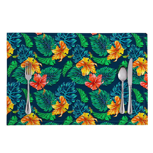 Hibiscus Monstera Hawaii Pattern Print Placemat