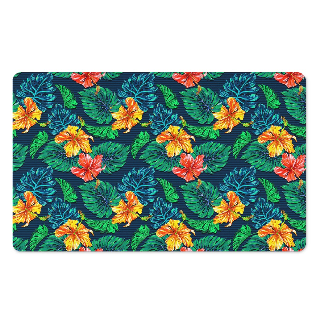 Hibiscus Monstera Hawaii Pattern Print Polyester Doormat