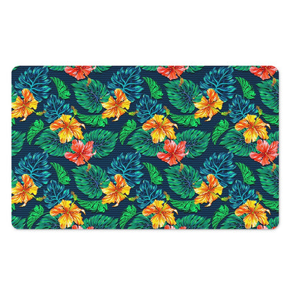 Hibiscus Monstera Hawaii Pattern Print Polyester Doormat