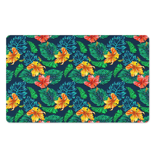 Hibiscus Monstera Hawaii Pattern Print Polyester Doormat