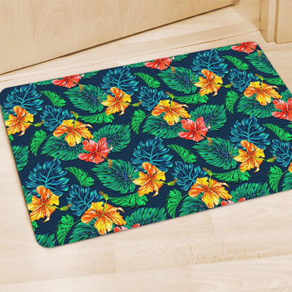 Hibiscus Monstera Hawaii Pattern Print Polyester Doormat