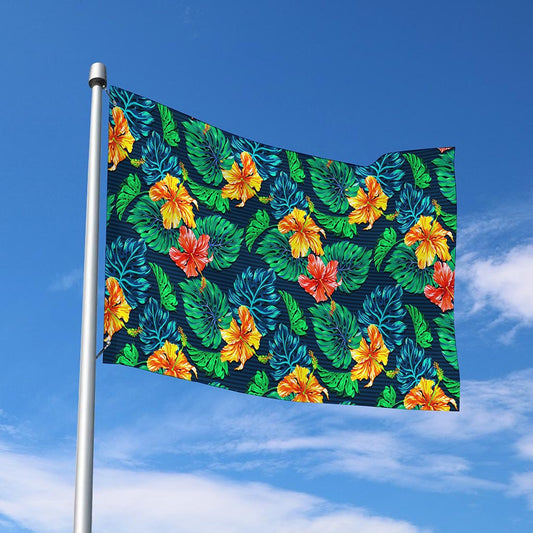Hibiscus Monstera Hawaii Pattern Print Polyester Flag