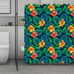 Hibiscus Monstera Hawaii Pattern Print Polyester Shower Curtain