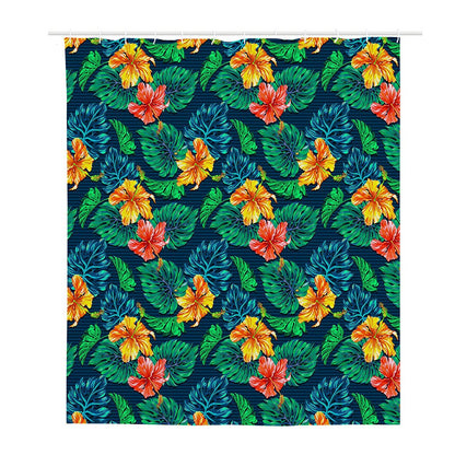 Hibiscus Monstera Hawaii Pattern Print Polyester Shower Curtain