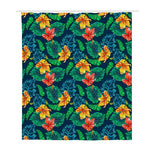 Hibiscus Monstera Hawaii Pattern Print Polyester Shower Curtain