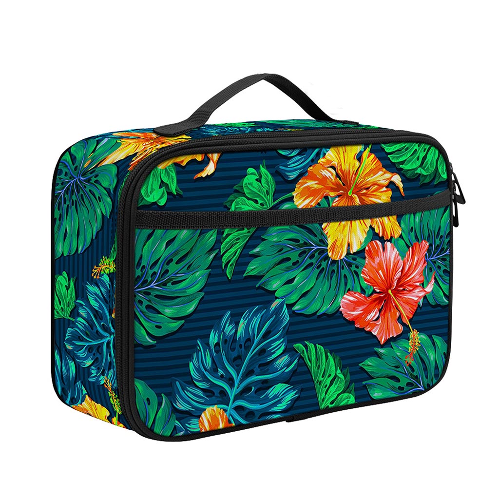 Hibiscus Monstera Hawaii Pattern Print Portable Lunch Bag