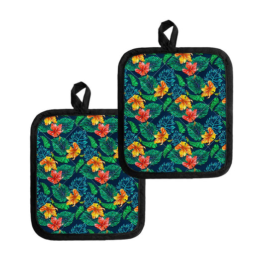 Hibiscus Monstera Hawaii Pattern Print Pot Holders