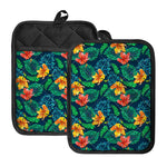 Hibiscus Monstera Hawaii Pattern Print Pot Holders With Pocket