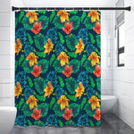 Hibiscus Monstera Hawaii Pattern Print Premium Shower Curtain