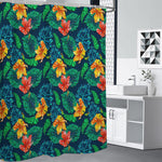 Hibiscus Monstera Hawaii Pattern Print Premium Shower Curtain