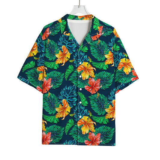 Hibiscus Monstera Hawaii Pattern Print Rayon Hawaiian Shirt